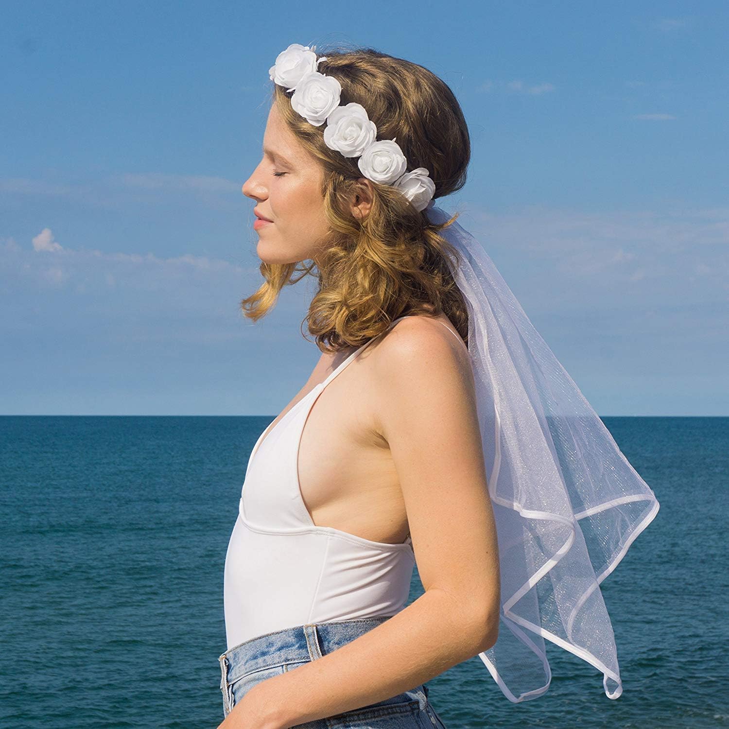 Bachelorette Party Veil - Boho Flower Crown | Bridal Shower Veil | Bride to Be Gift, Bachelorette Favor + Engagement Decoration
