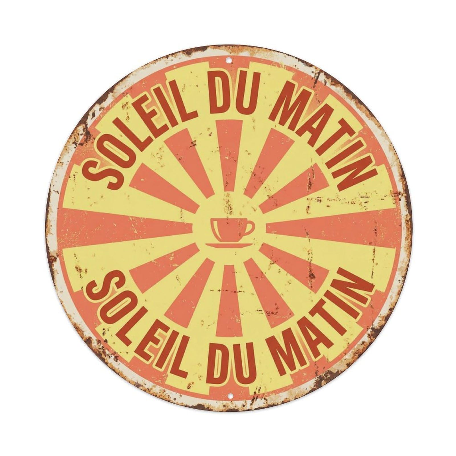 Sunburst Cheerful Bistro Cafe Metal Tin Sign Plaque Wall Decor for Cafe, Club, Garden Round Metal Poster 8x8Inch
