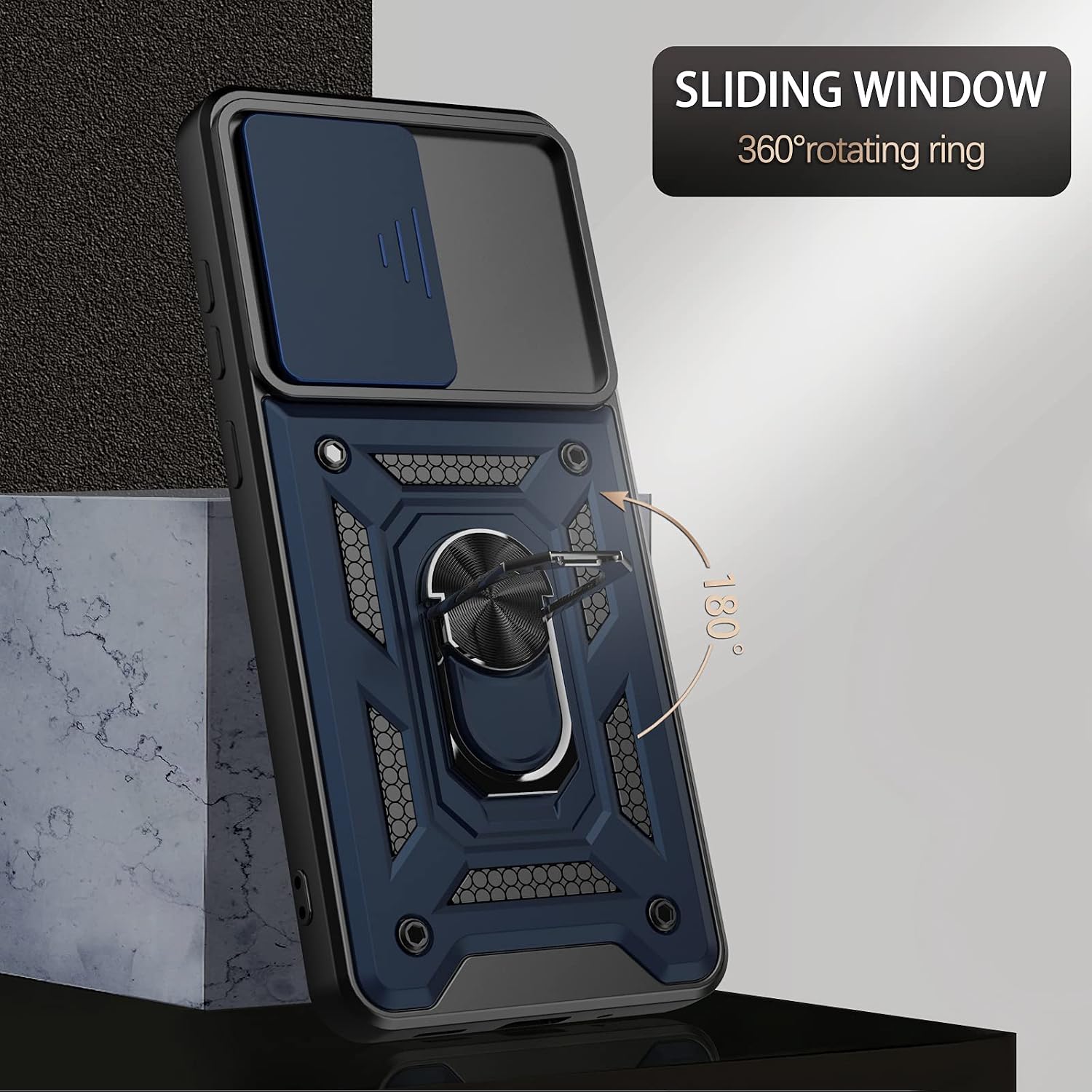 Dretal Galaxy S20 Ultra 5G Case with Stand Kickstand Ring and Camera Cover with Tempered Glass Screen Protector, Military Grade Shockproof Protective Cover for Samsung Galaxy S20 Ultra(TC-Navy)