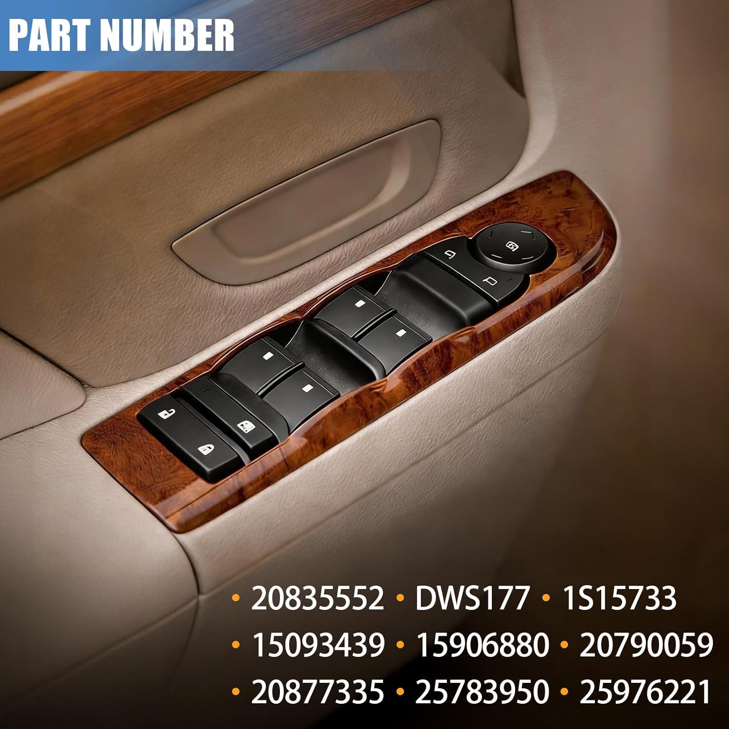 Sorello Front Driver Side Master Power Window Switch and Door Lock Window Control Switch Fit for Chevy Avalanche Silverado for GMC Sierra Yukon for Cadillac Escalade - Replace 20835552 DWS177 1S15733