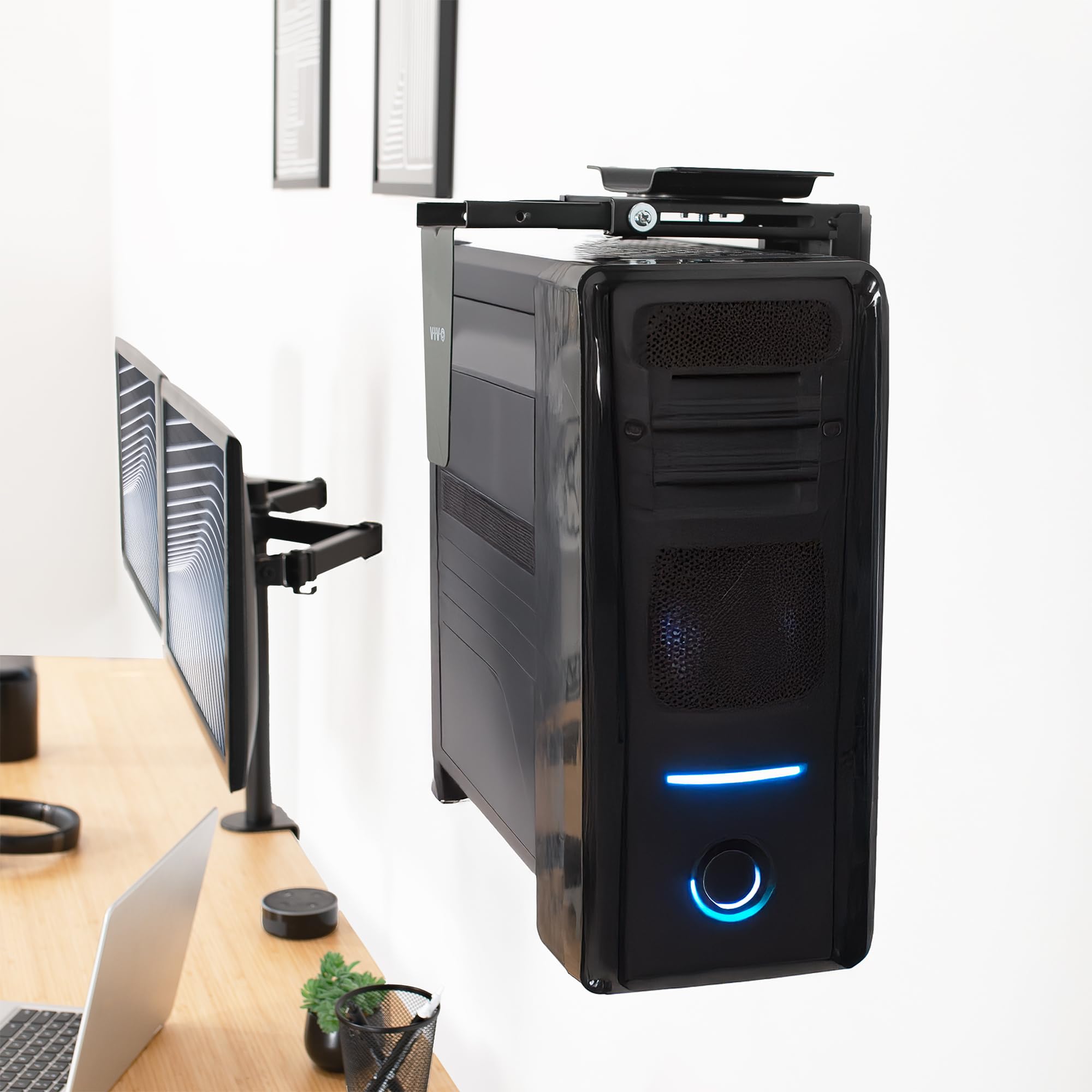 Vivo MOUNT-PC01L Support PC réglable Bureau Mur, Support CPU pivotant Verrouillage sécurisé Noir
