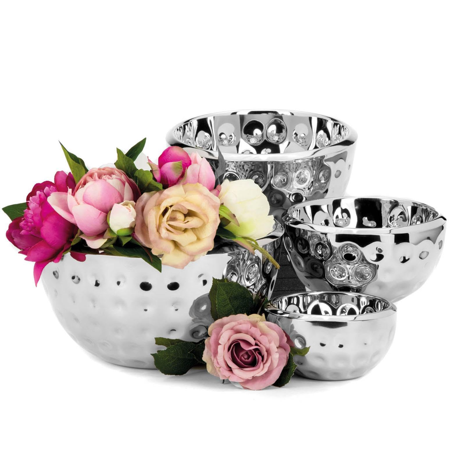 Edelstahl Snackschale Ø 15 cm - kleine runde Dekoschale gehämmerte Optik - moderne hohe Servierschale ideal für Nüsse, Chips, Gebäck, Pralinen oder Bonbons