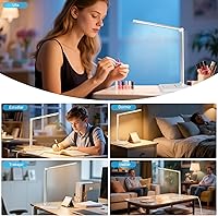 Vista 5 de Lámpara de escritorio LED White Crown regulable, lámpara de mesa para lectura con puerto de carga USB, 5 modos de iluminación, control sensible