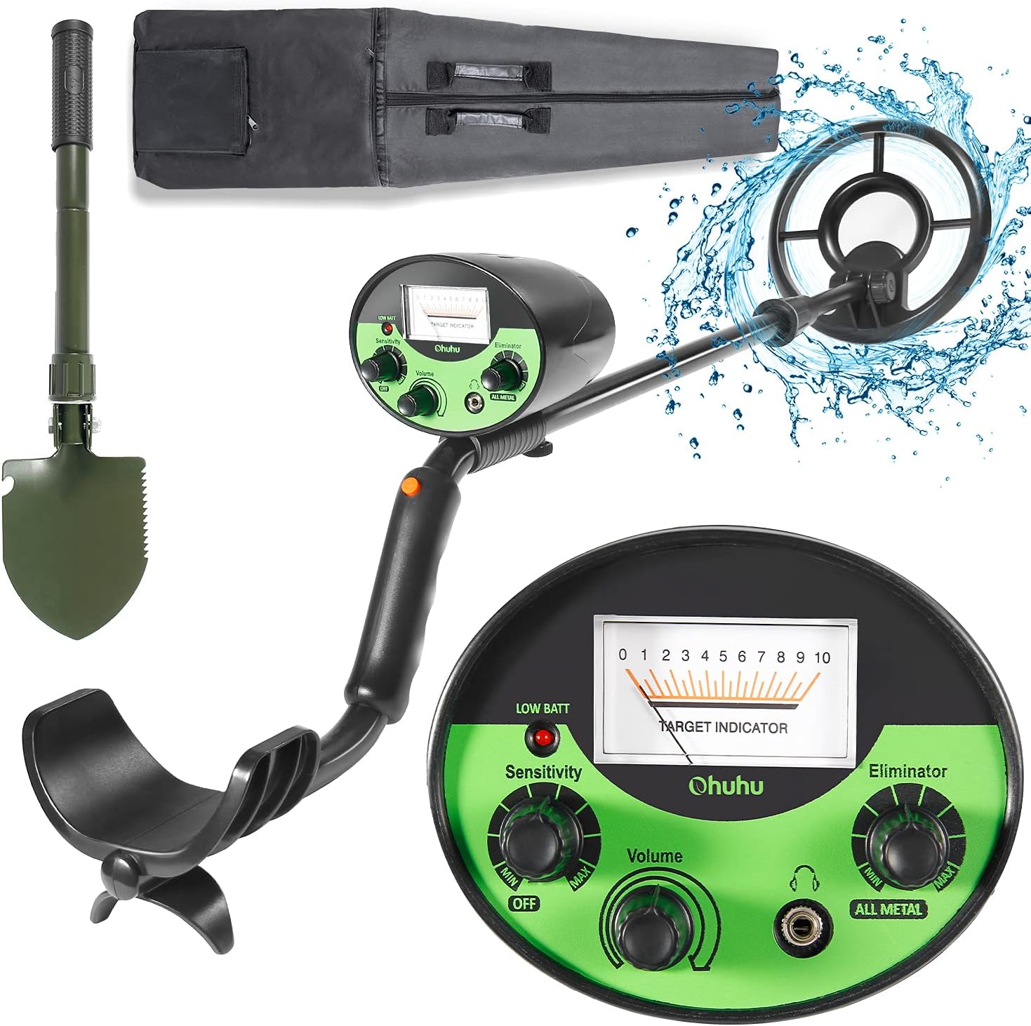 Metal Detector, Ohuhu High Accuracy Adjustable Waterproof Detector Accessories for Adults and Kids with Pinpointer, Treasure Gold Hunting & Sensitive Search Coil with Shovel & Bag