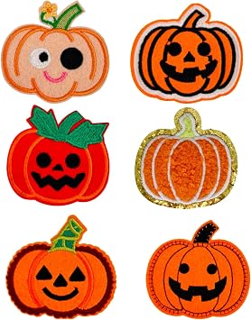6 PCS 2.5 inch Halloween Patches, Self Adhesive Cute Pumpkin