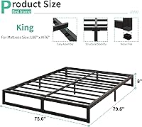 Vista 2 de Armazón de Cama King de 8 Pulgadas Base Resistente para Colchón, Plataforma de Metal de Servicio Pesado con Listones de Acero de Soporte Sin