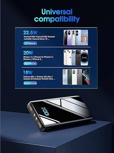 Miniatura 7 de NYQIUGO Cargador portátil 22.5 W 20000 mAh PD3.0 QC4.0 USB C entrada y salida de carga rápida Banco de energía Pantalla LCD Paquete de batería