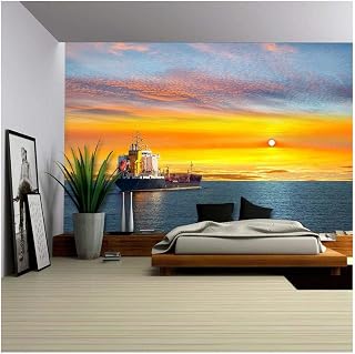 wall26 - Tanker Ship on Calm Sea in The Morning. - Removable Wall Mural | Self-Adhesive Large Wallpaper - 66x96 inches