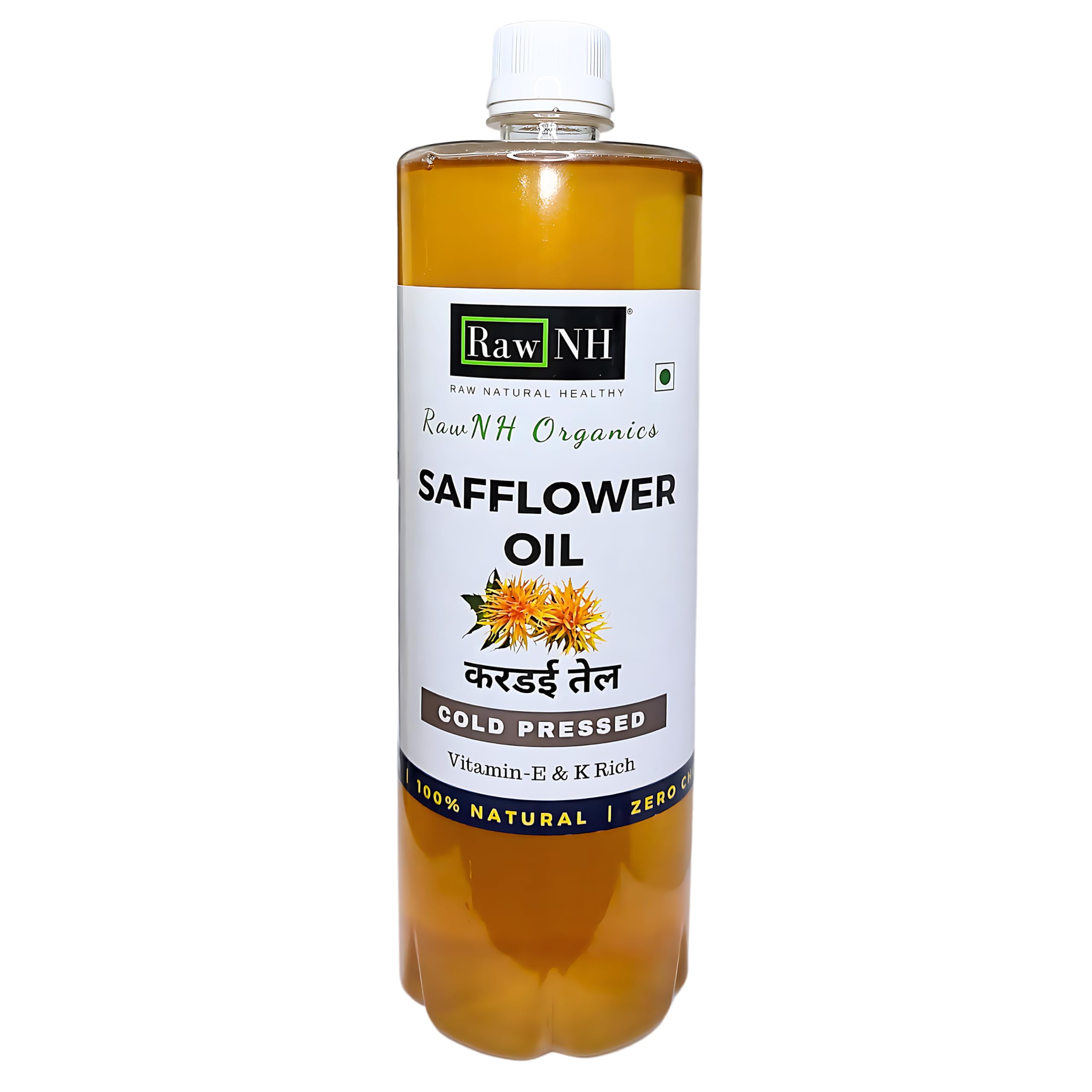 RawNH Organics Cold Pressed Safflower Oil, Rich in Vitamin E & Vitamin K, 1 Ltr