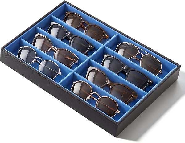 Stratalife 8 Grids Drawer Sunglasses Organizer Tray, Blue PU Velvet