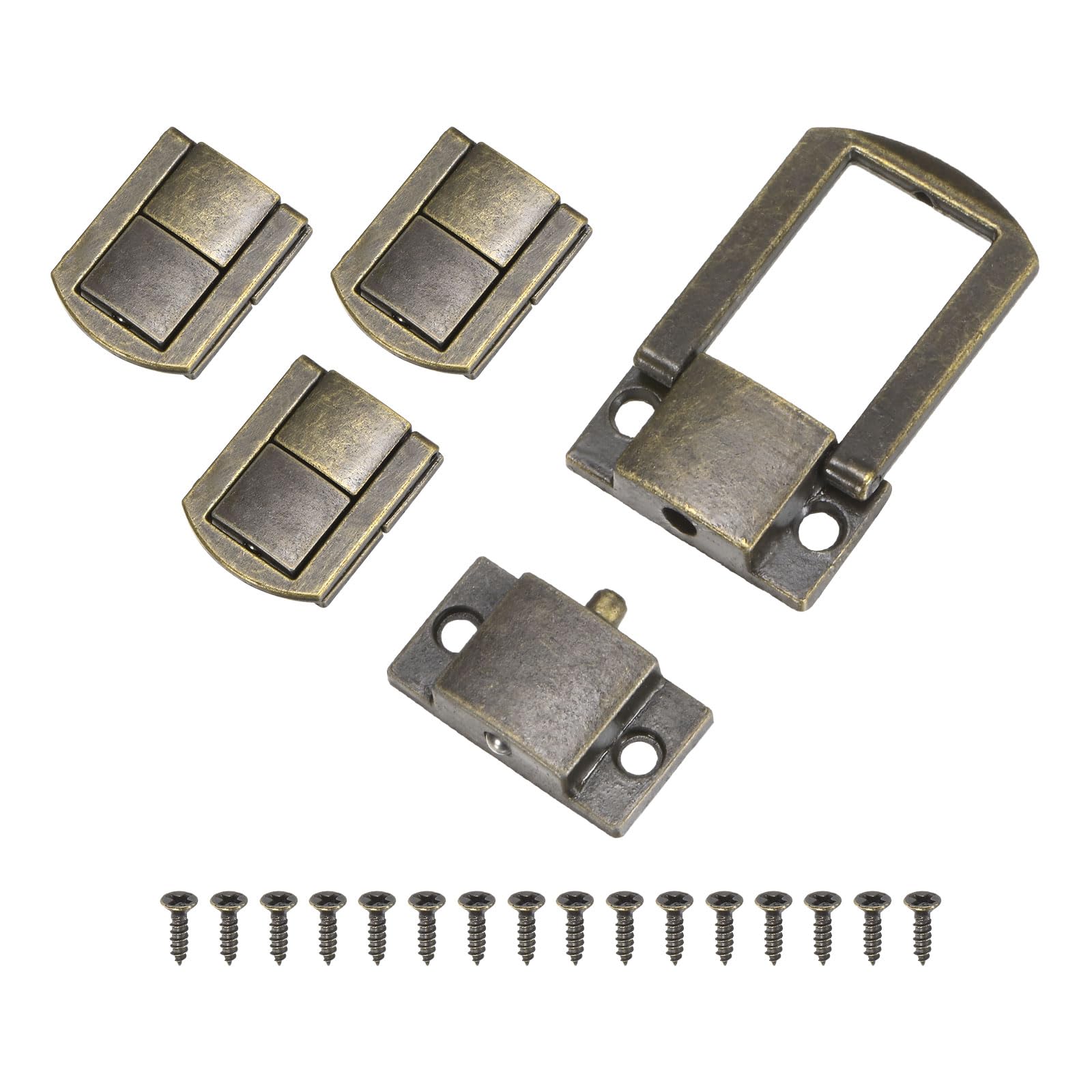 M METERXITY 4 Pack Toggle Catch Lock, 1.18 x 1 in Metal Hasp Latches Decorative Clasp with Screws for Jewelry Case/Wooden Boxes/Suitcase, Retro Style Clasp [Bronze]