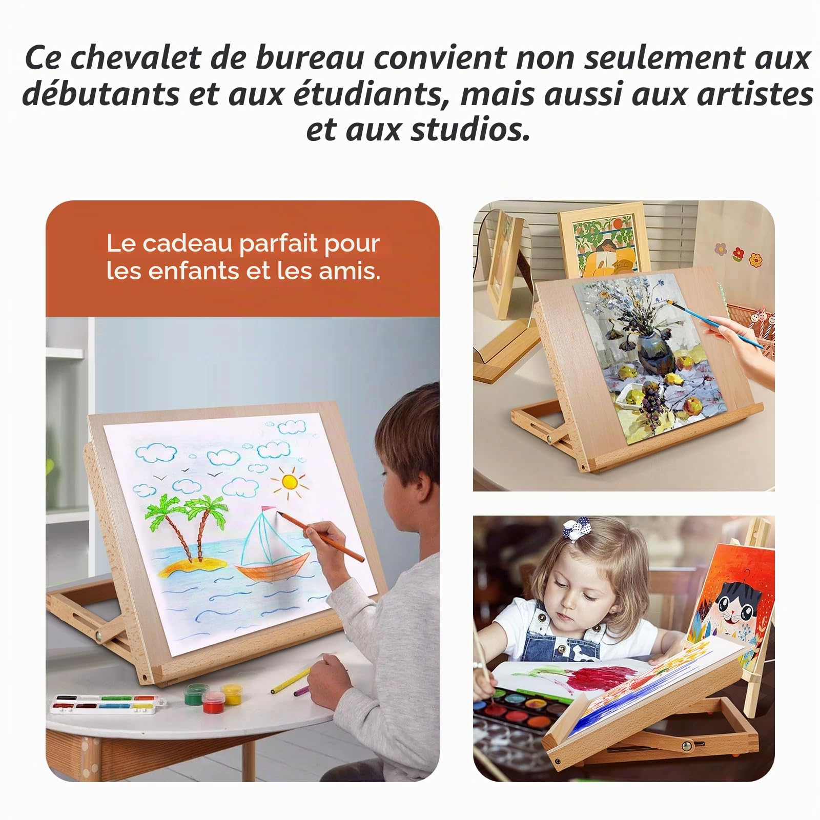Chevalet de dessin pour artistes, format A3, en bois de hêtre massif, pour bureau, 42,9 x 32 x 6 cm, angle réglable, pliable, pour artistes, débutants, étudiants