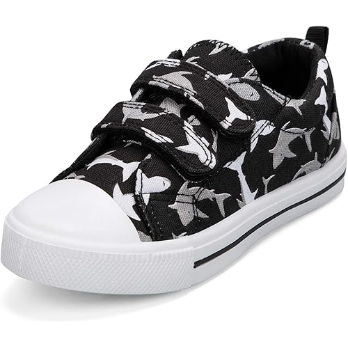 K KomForme Toddler Boys & Girls Shoes Kids Canvas Sneakers with Cartoon Dual Hook and Loops
