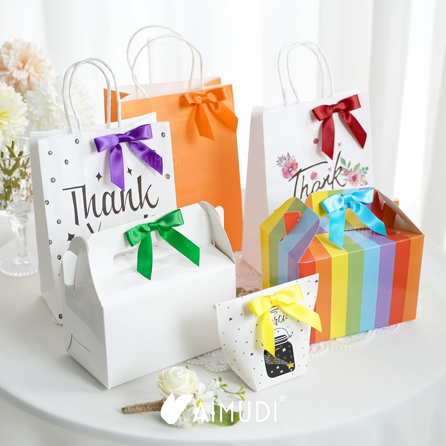 AIMUDI Rainbow Ribbon Bows 2.5" Satin Twist Tie Bows for Gift Wrapping Premade Satin Bows for Making Crafts Treat Bag Baby Shower Birthday Wedding LGBT Party Decoration, 60 PCs - Image 3