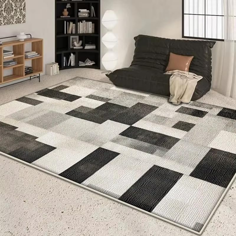Tapis géométrique sous la table basse pour un salon chaleureux