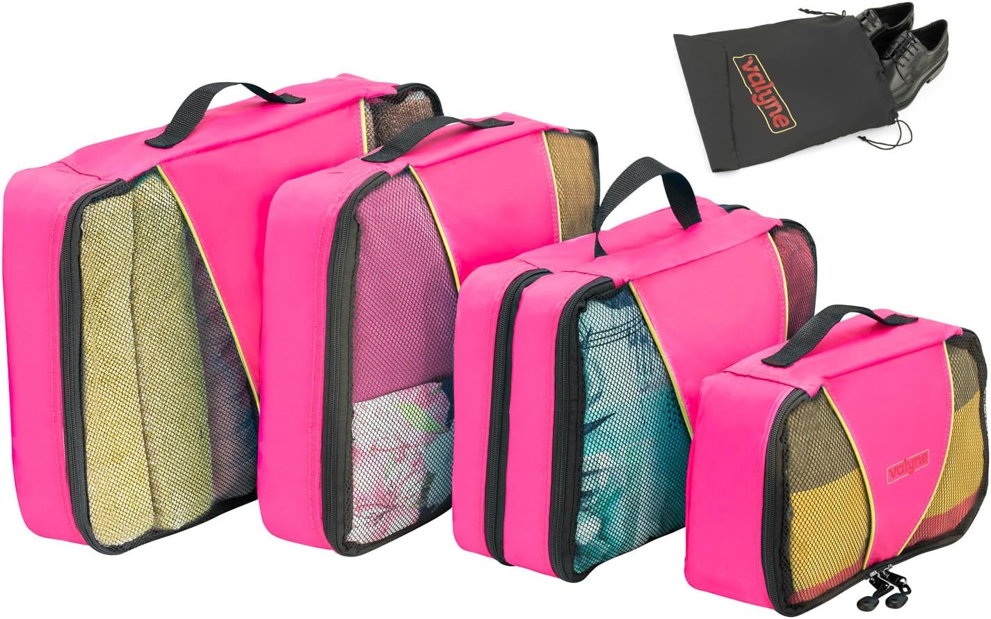 Valyne Packing Cubes 4-pcs Set, Luggage Travel Organizer Bags with a Free Laundry/shoe Bag