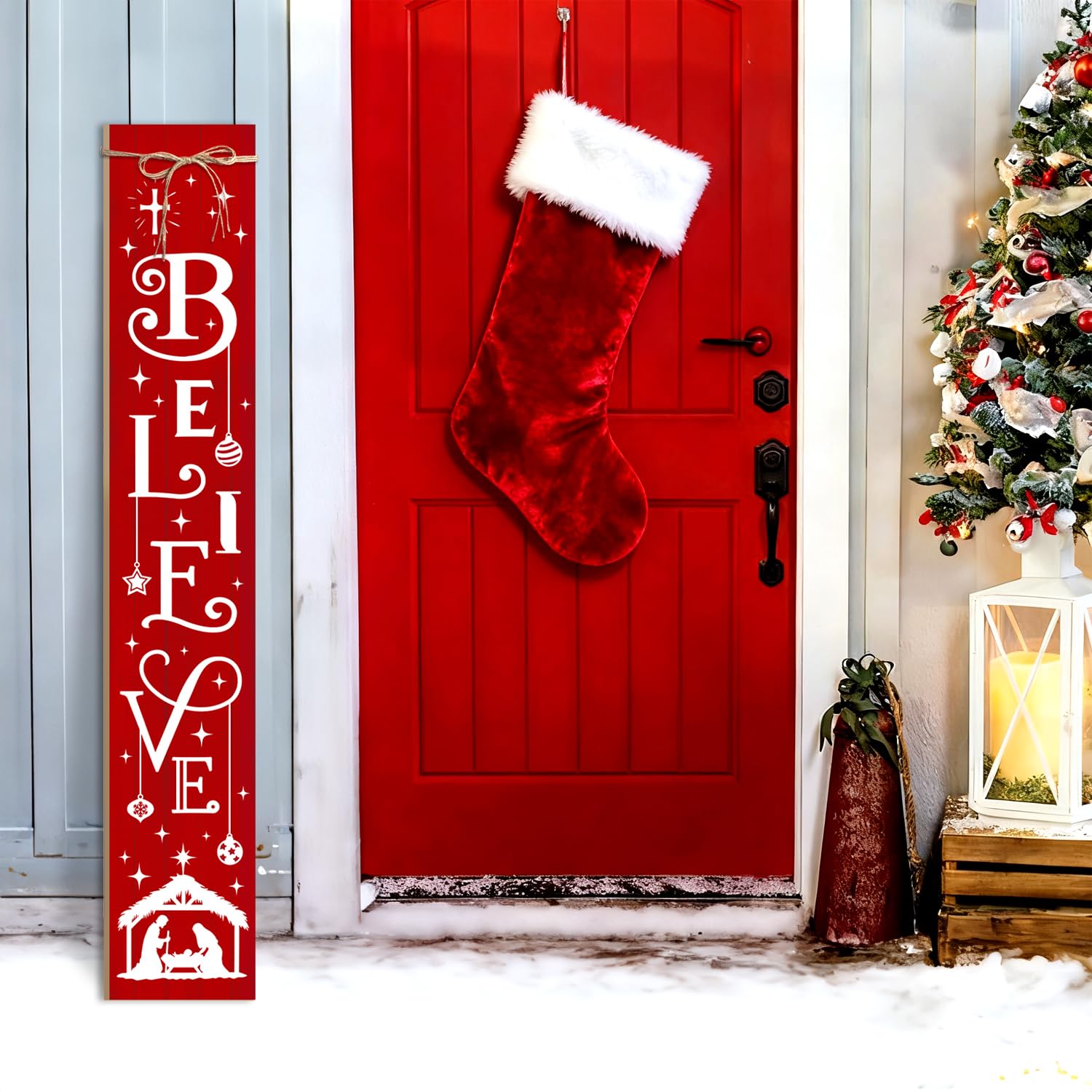 Amazon.co.jp: クリスマスポーチサイン Believe Nativity Welcome Sign