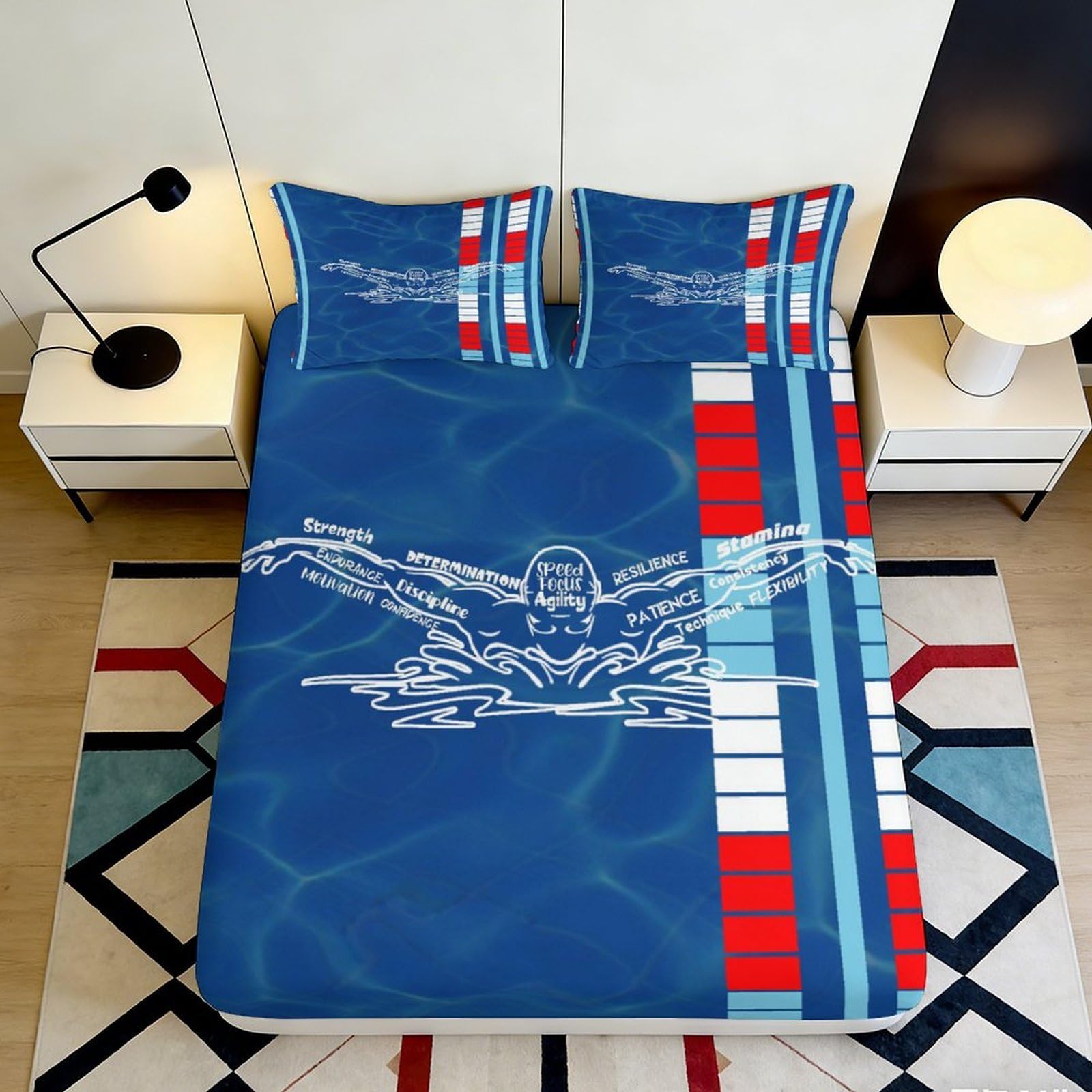 Pnayamiorkfel Style-4 3D Printed Swimming Pool Fitted Sheet Microfiber Splash Athlete Bed Cover For Bedroom Guest Room Machine Washable 90X200x25cm