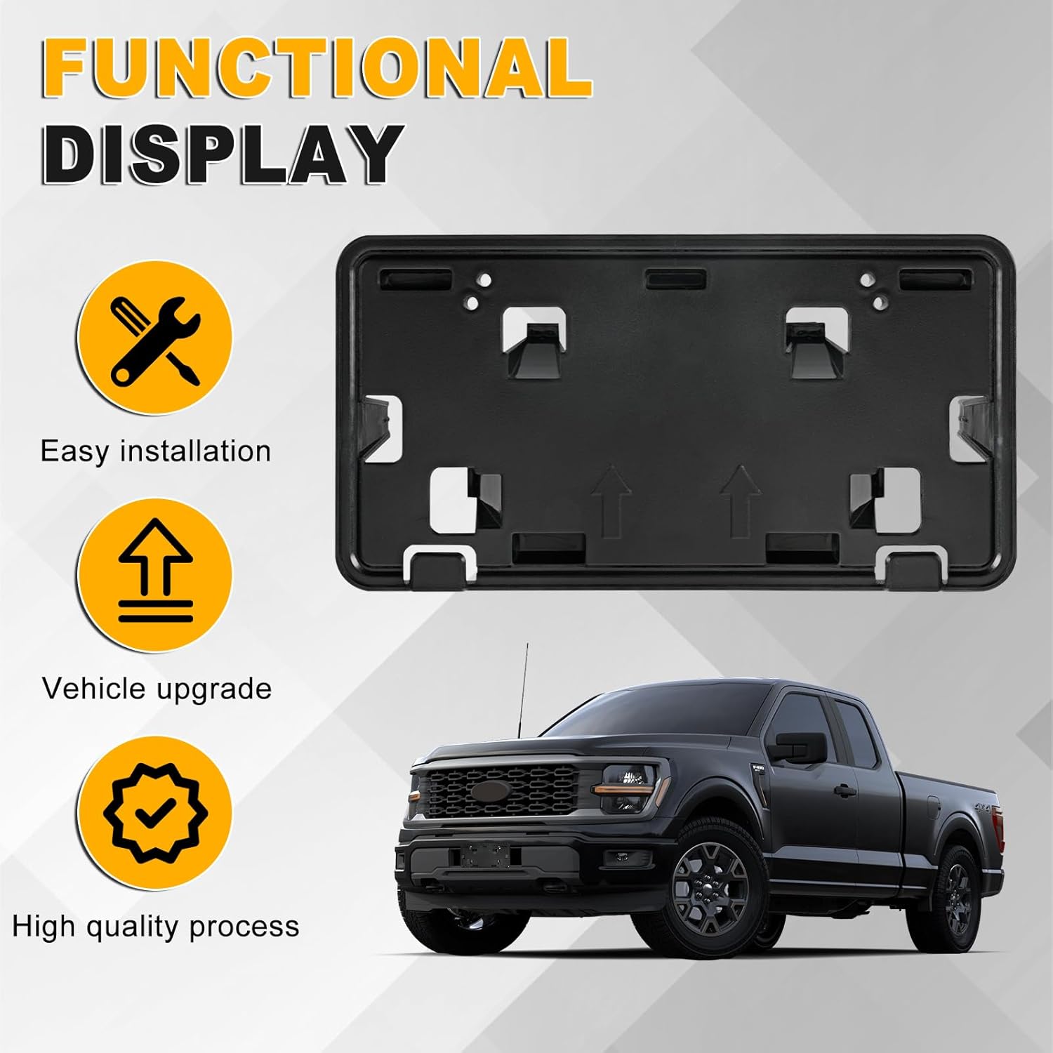 Front Bumper License Plate Frame Bracket Compatible with Ford F-150 3.5L V6 5.0L V8 2024 2025, Black License Frame Holder Mounting Kit, Replace # RL3Z-17A385-BA