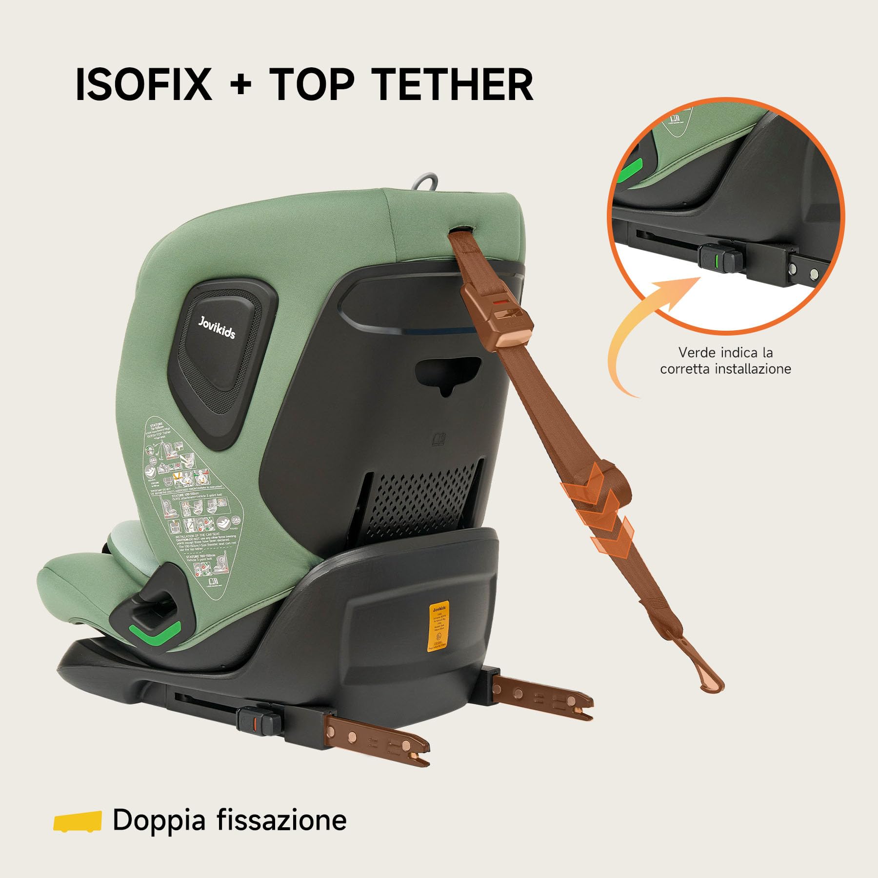 Jovikids i-Size Seggiolino Auto, 76-150cm da circa 15 mesi a 12 anni Seggiolino Isofix e Top Tether, Groupe 1/2/3 ECE R129, Reclinabile 5 posizioni