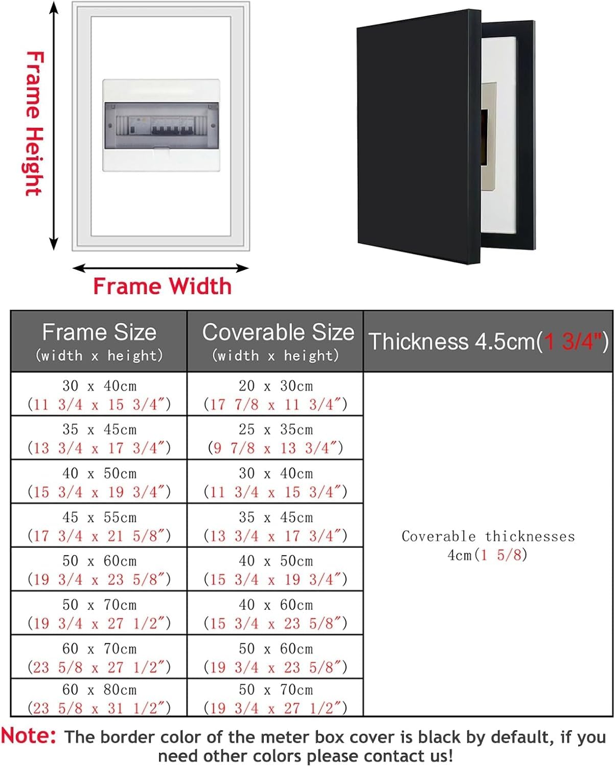 Tapa Cuadro Electrico Cubiertas para Paneles de Disyuntores de 30, 35, 40, 45, 50 y 60 Cm, Gabinete para Paneles Eléctricos Negro, Blanco y Gris, Caja para Medidores Eléctricos Oculta,A,50 x 60CM