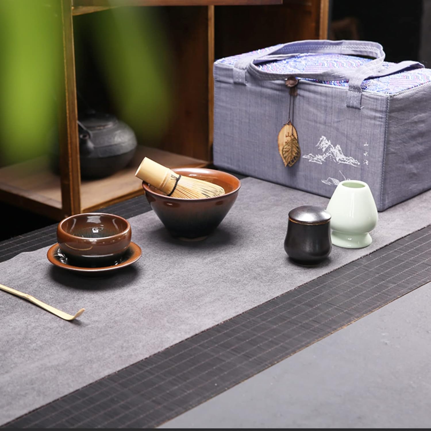 Japanese Matcha Tea Set, Matcha Whisk Set, Bamboo Whisk, Scoop, Sieve, Matcha Bowl & Whisk Holder, Perfect Kit for Japanese Matcha Tea Preparation