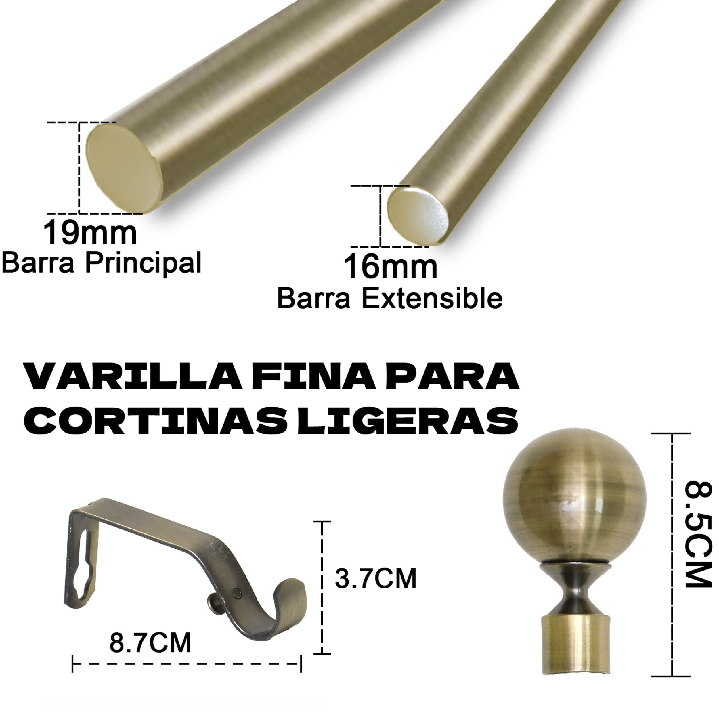 HOMEYA - Barra Cortina Extensible - Barra Forjado Extensible para Cortina - Palo Delgado con Sorportes 160-310cm, Bronce - Bola