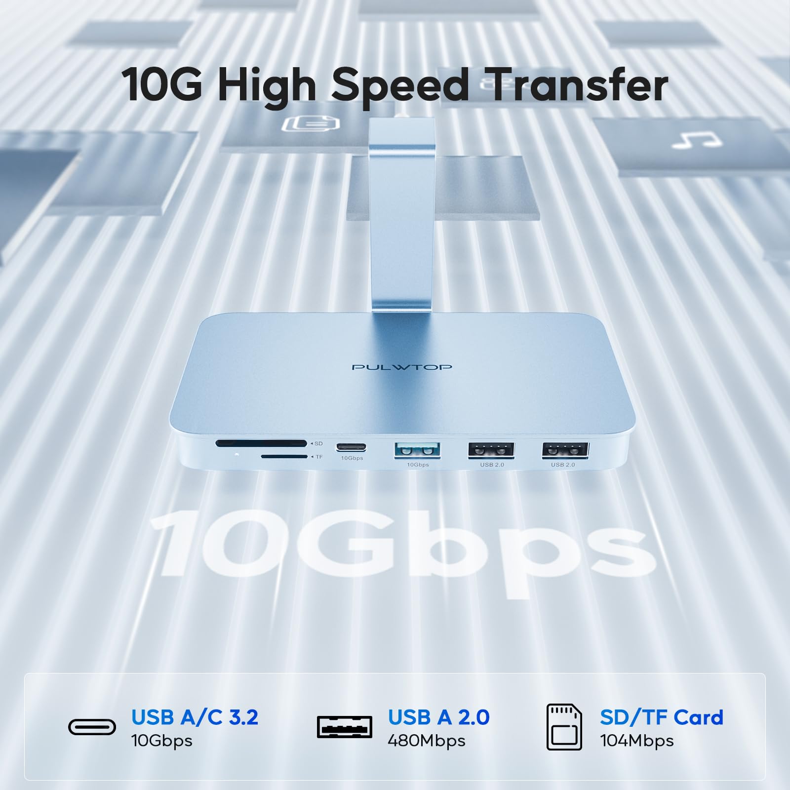 iMac Accessories for i-Mac 2021/2023/2024, PULWTOP USB C Hub for iMac with USB A/C 10Gbps, Hub for M1/M3/M4, 2USB A 2.0, SD/TF Card Reader for iMac24 inch & Studio Display 2 Blue