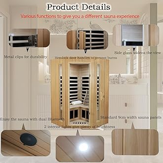 LTCCDSS 2-3 Person Infrared Sauna, Far Infrared Saunas for Home Low EMF Indoor Home Sauna Spa with Tempered Glass Door, Hemlock Wooden Corner Sauna Room,1670W/120V, Bluetooth Speaker, 2 Reading Lamps