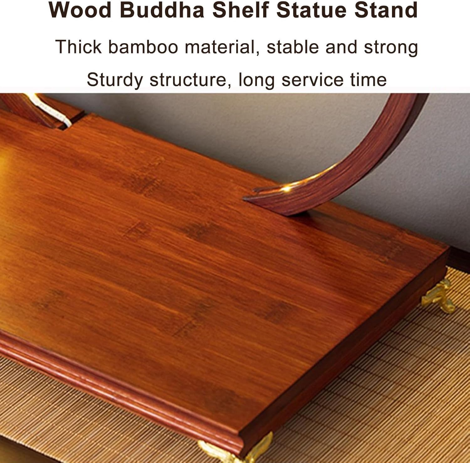 Solid Wood Prayer Bench, Altar Table with LED Light, Meditation Table with USB Port, Buddhist Alta with Copper Feet, Pooja Cabinet for Office Home,Can Be Used for A Long Time(Reddish Brown)