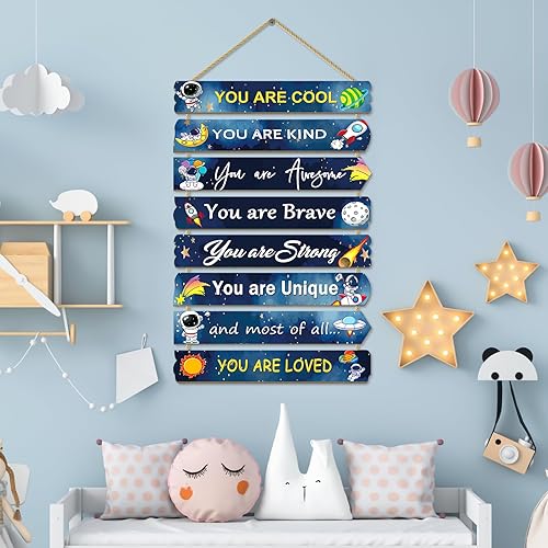 Miniatura 34 de Decoración de unicornio para dormitorio de niñas, arte de pared inspirador para niños, decoraciones de pared de arco iris, letrero de madera