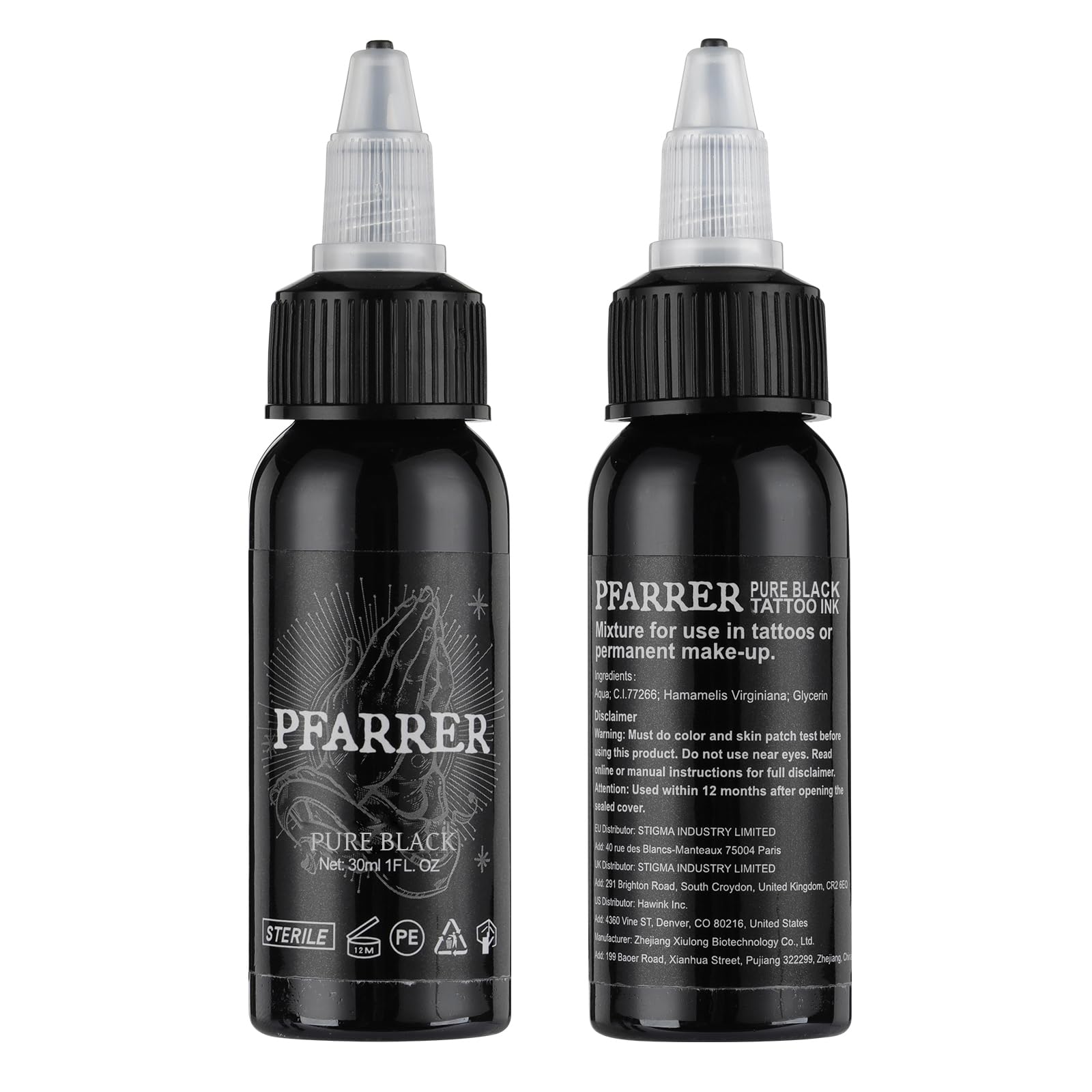 PFARRER Kolor czarnego tatuażu 1 oz (30 ml) Vegan-Friendly USA Pigment Tattoo Kolor Czarny True Black TI7003-30-001