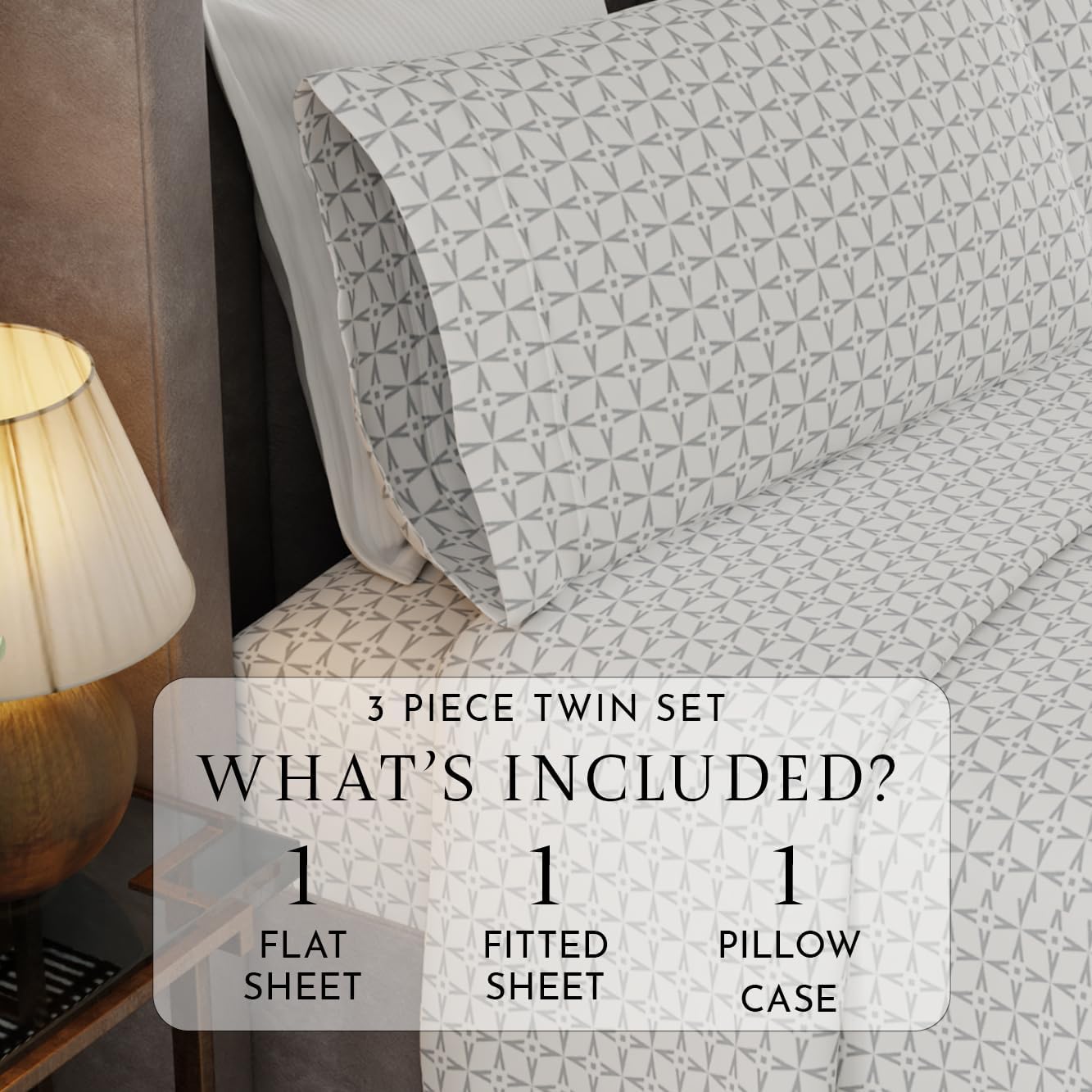 Linen Closet Luxury Cotton Blend 4-Piece Sheet Set, Twin XL, Square Star