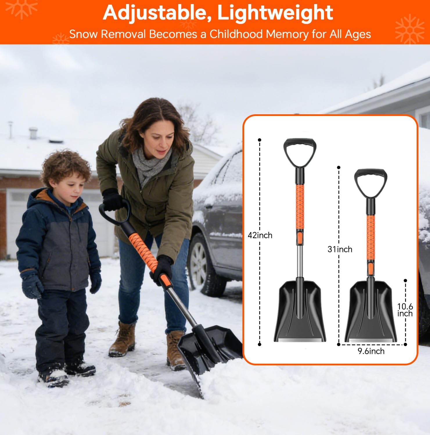 7 in 1 Snow Shovel & Snow Brush Kit, 47.2" Ice Scrapers & Snow Shovel Kit, Car and 360° Pivoting Car Scraper Snow, 7 in 1 Extendable Snow Brush with Foam Grip Glove.
