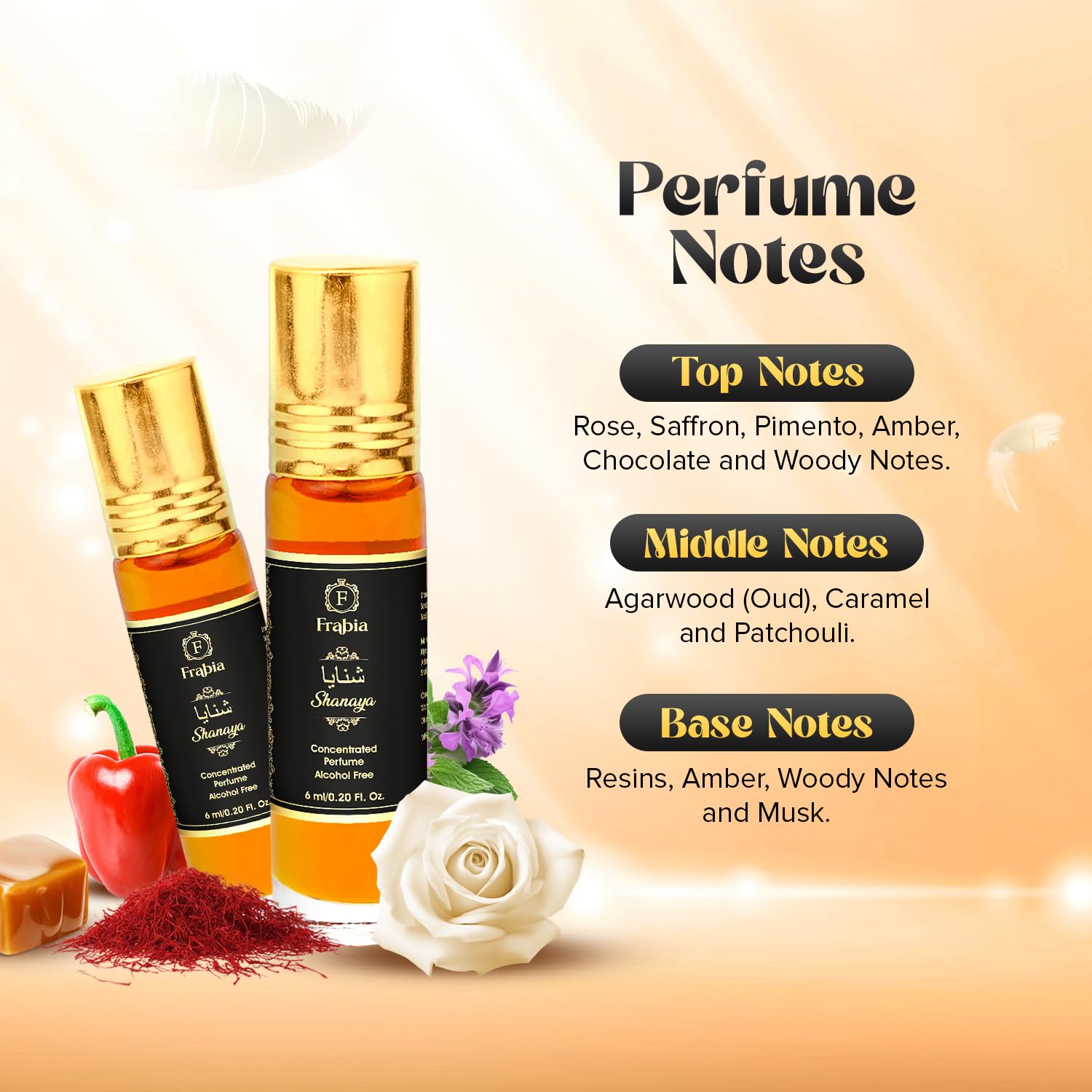 Frabia Shanaya 6ml ATTAR/ITTAR No Alcohol LONG LASTING Roll On Perfume for Men and Women | Saffron, Chocolate, Amber and Woody Fragrance Notes | Ideal for Gift 1