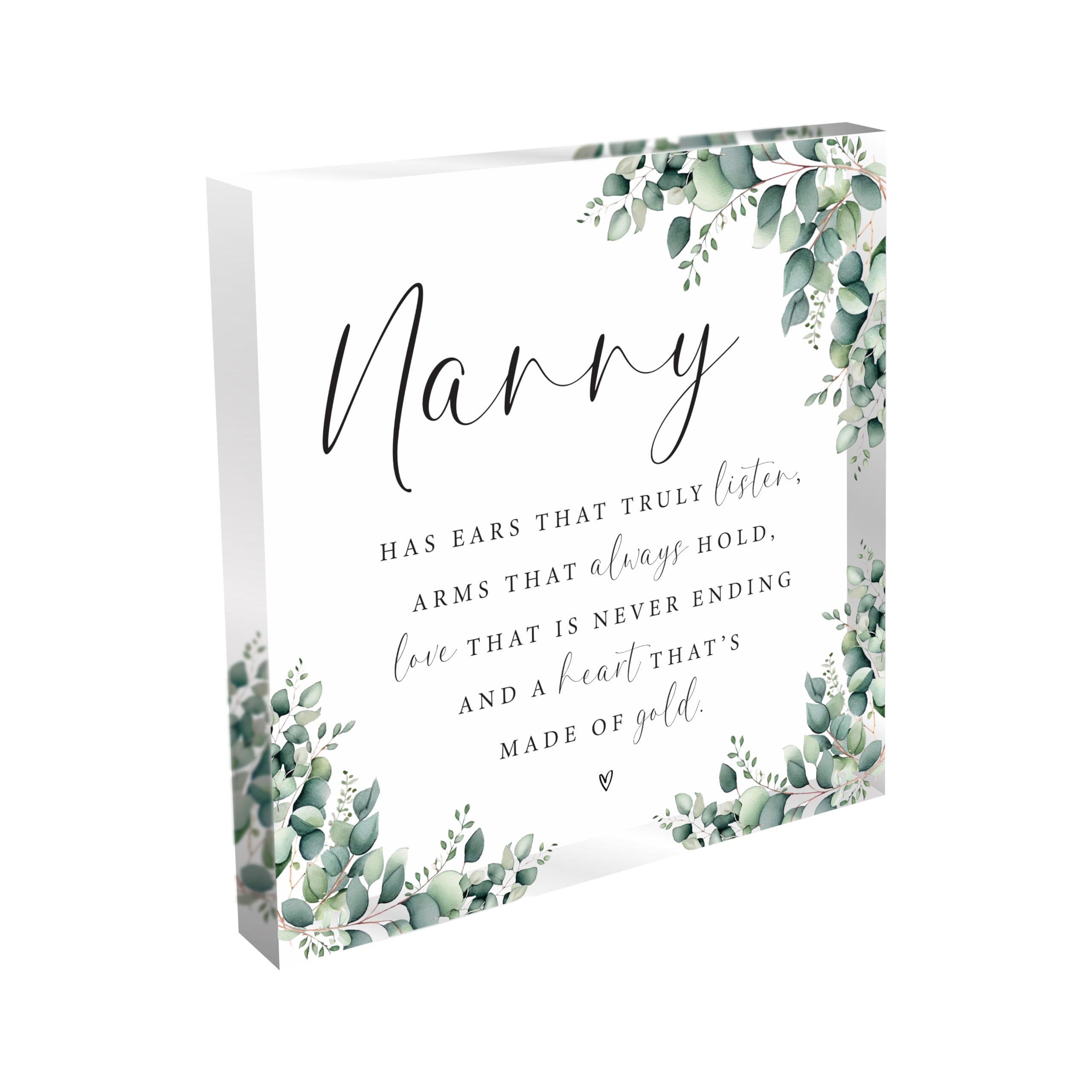 Nanny Appreciation Gift | Acrylic Plaque | Heart of Gold, Listening Ears, Endless Love | Mother’s Day Gift | Birthday Gift | Christmas | Thoughtful Keepsake | Quote