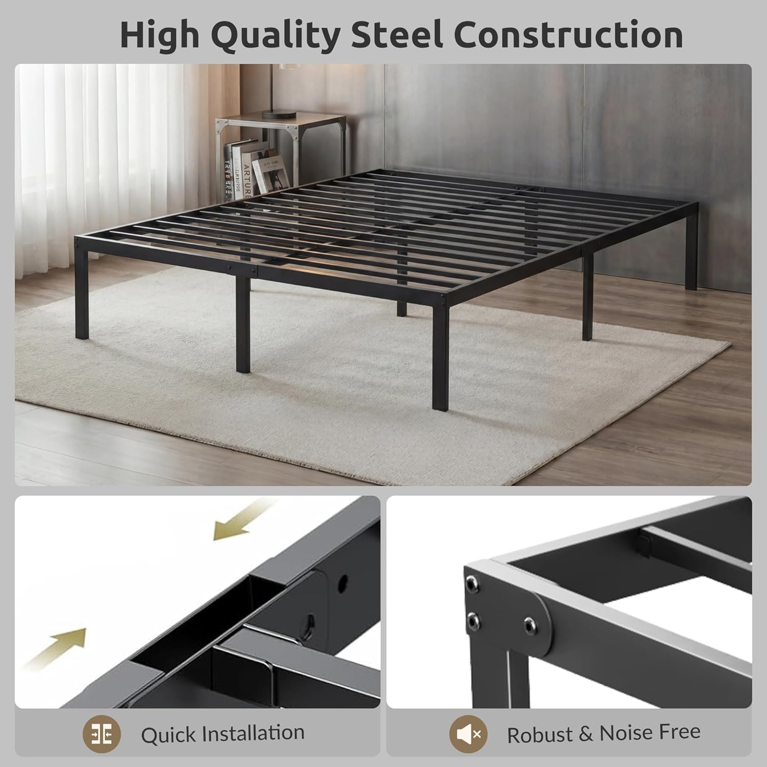 Metal King Bed Frame, 14 Inch Platform Bed King Size With Storage Space Under Frame, Heavy Duty Metal Bed Frames, No Box Spring Needed, Easy Assembly - Single Bed Frame, Sturdy Steel Slat Support