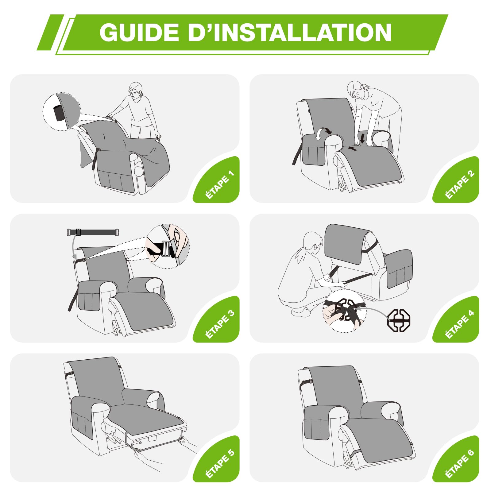 KinCam Housse de Fauteuil Relax étanche avec Poche et Sangles élastiques, Antidérapant Housse Fauteuil Relax pour Chiens et Chats, Douce et Lavable Housse canapé Relax 1 Place Taupe