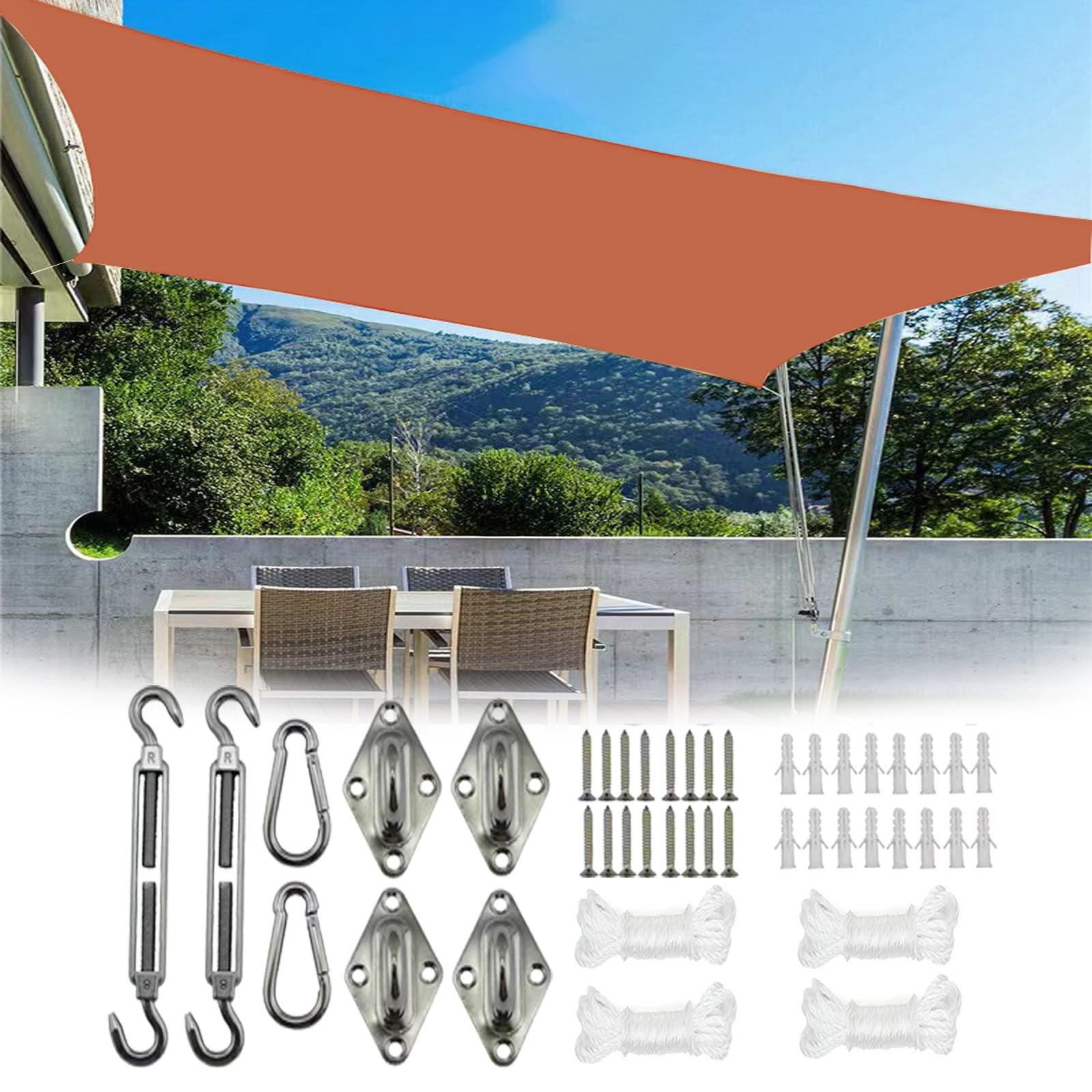 Voile d'ombrage imperméable orange 3x5m solide et coupe-vent anti-UV 95%