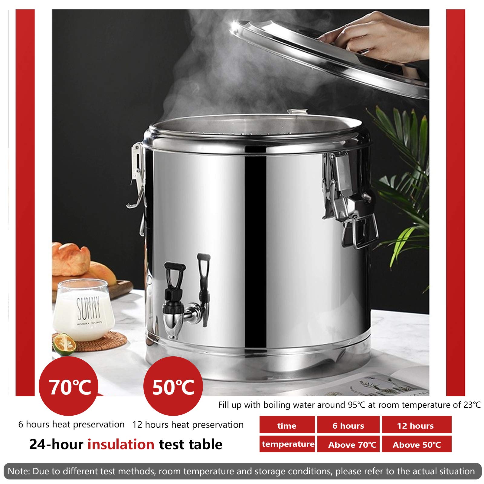 40L Edelstahl Thermobehälter,Profi Essen Thermobehälter für Kaffee Tee Oder | Transport Thermobehälter,Temperature Resistance: Within 200℃/392°F,1.85CM Dicke Dämmschicht,mit Ablasshahn Deckel Gummiring