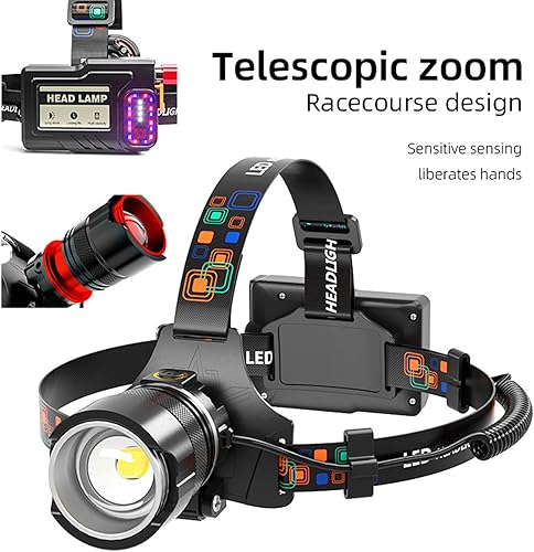 Miniatura 3 de Linterna frontal recargable de 90000 lúmenes, lámpara de cabeza ultra brillante, luz de casco duro con zoom, IPX54, accesorios de campamento, 6