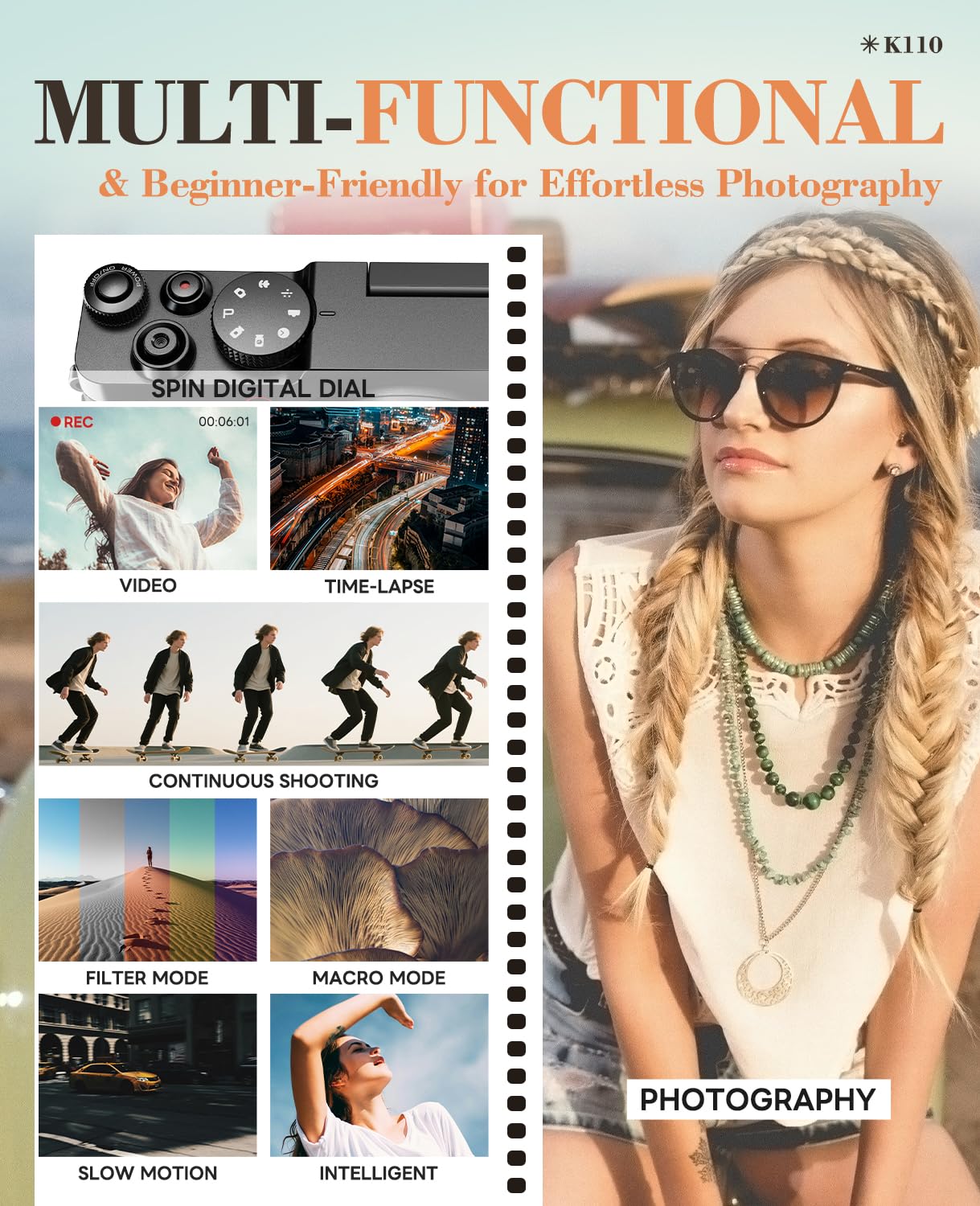 Fotocamere digitali da 64 MP per fotografia, fotocamere digitali autofocus 5K con scheda TF da 64 GB e 2 batterie, zoom 18x, fotocamera anti-shake per YouTube MC-US-K100C-BB-N5-A-2509