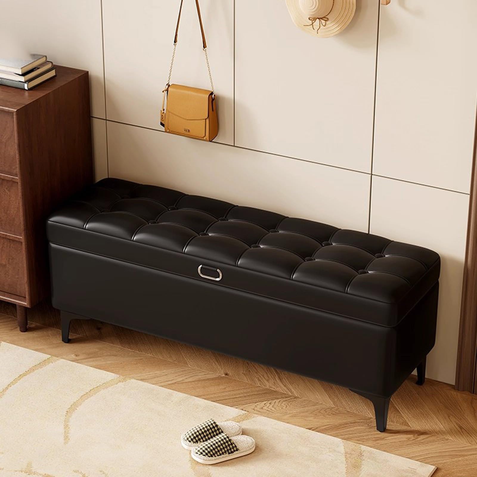 Banc de rangement en cuir rectangle pour éliminer le désordre de l'entrée