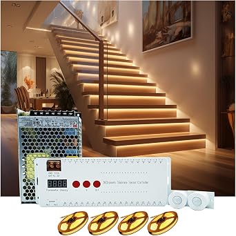 Stair Lights Motion Sensor Indoor, Smart Interior Led Step Lights 16 Stairs 40 Inch Length Cuttable Led Light Strip for Stair Case 3000K Warm White Stairway Lighting Kit