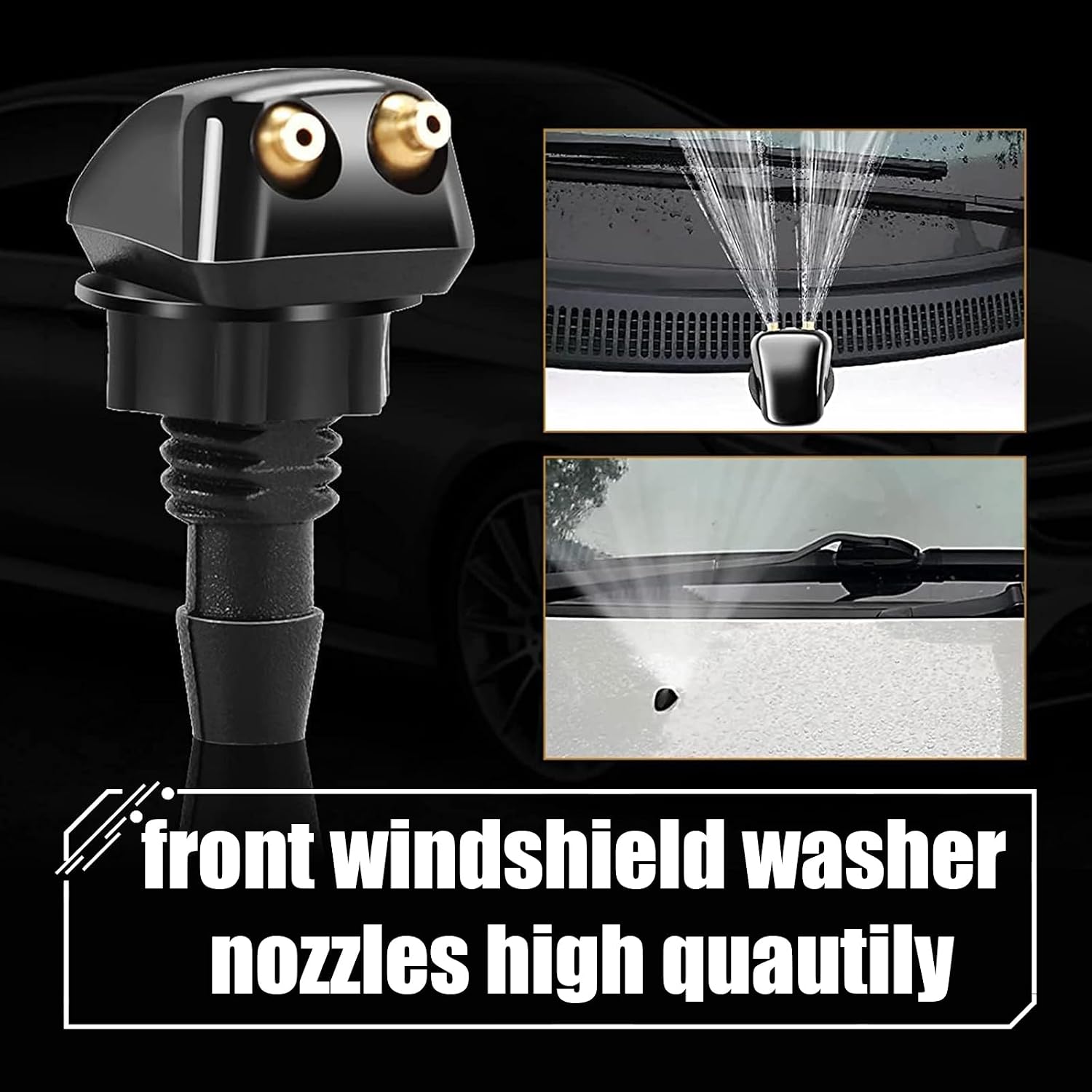 2 PCS Car Front Windshield Washer Nozzles, Double Hole Straight Column Spray Nozzle, Even Spray Cleans More Thoroughly Wiper Nozzle Replacement, Universal for Car Cleaning Accessories (Black)