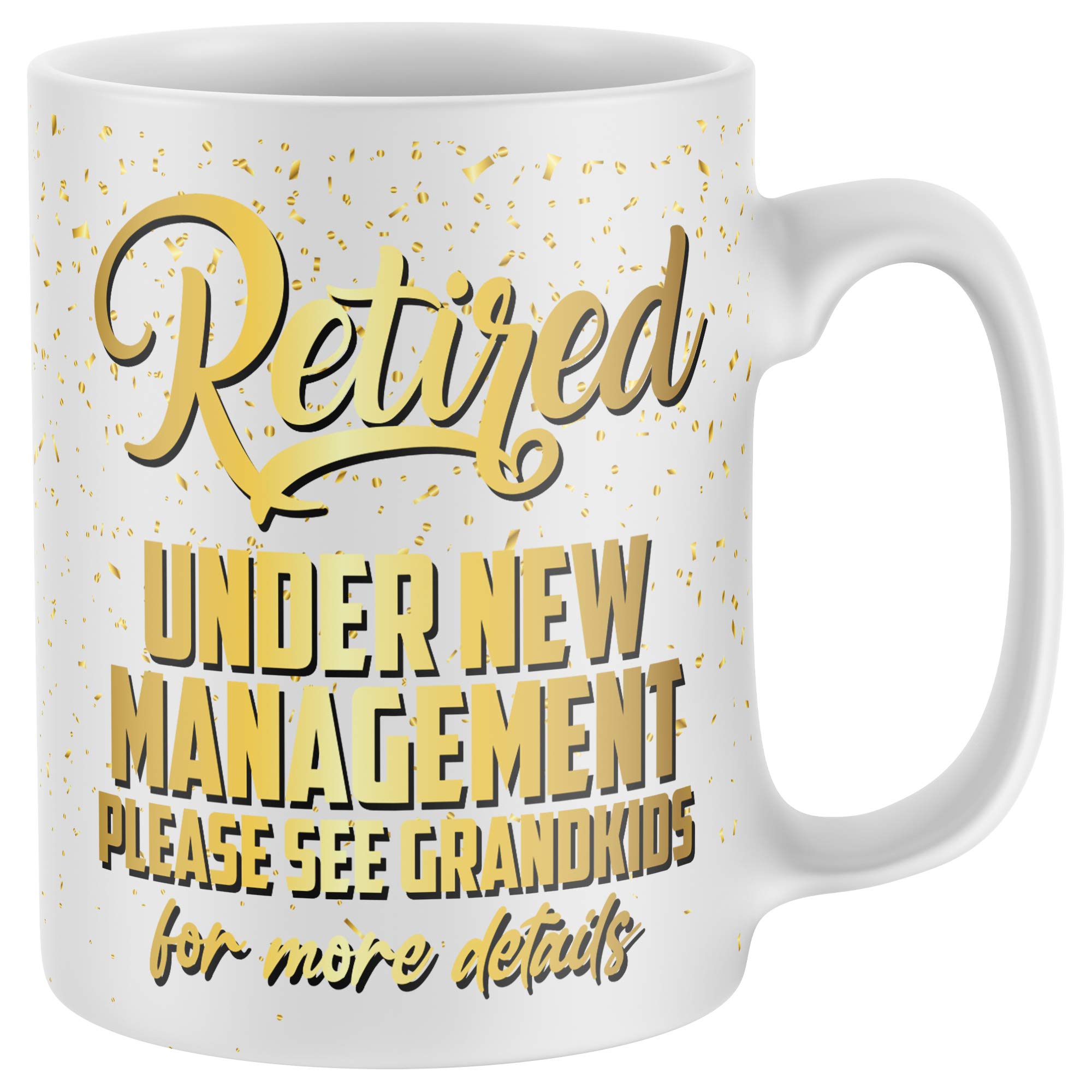 Purple Print House Retired Under New Management, Retirement Gifts, Funny Gifts for Men, Novelty Mugs, Mug Dishwasher Safe, Grandma Grandad Retire Birthday Joke Humor, White, One Size