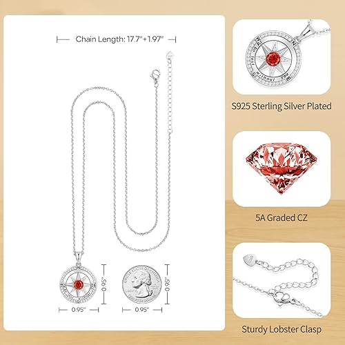 Miniatura 4 de Peeshow Collar para mujer, brújula, piedra natal, joyería de cumpleaños, aniversario, ideas para su novia, regalo romántico de amor en Navidad, día