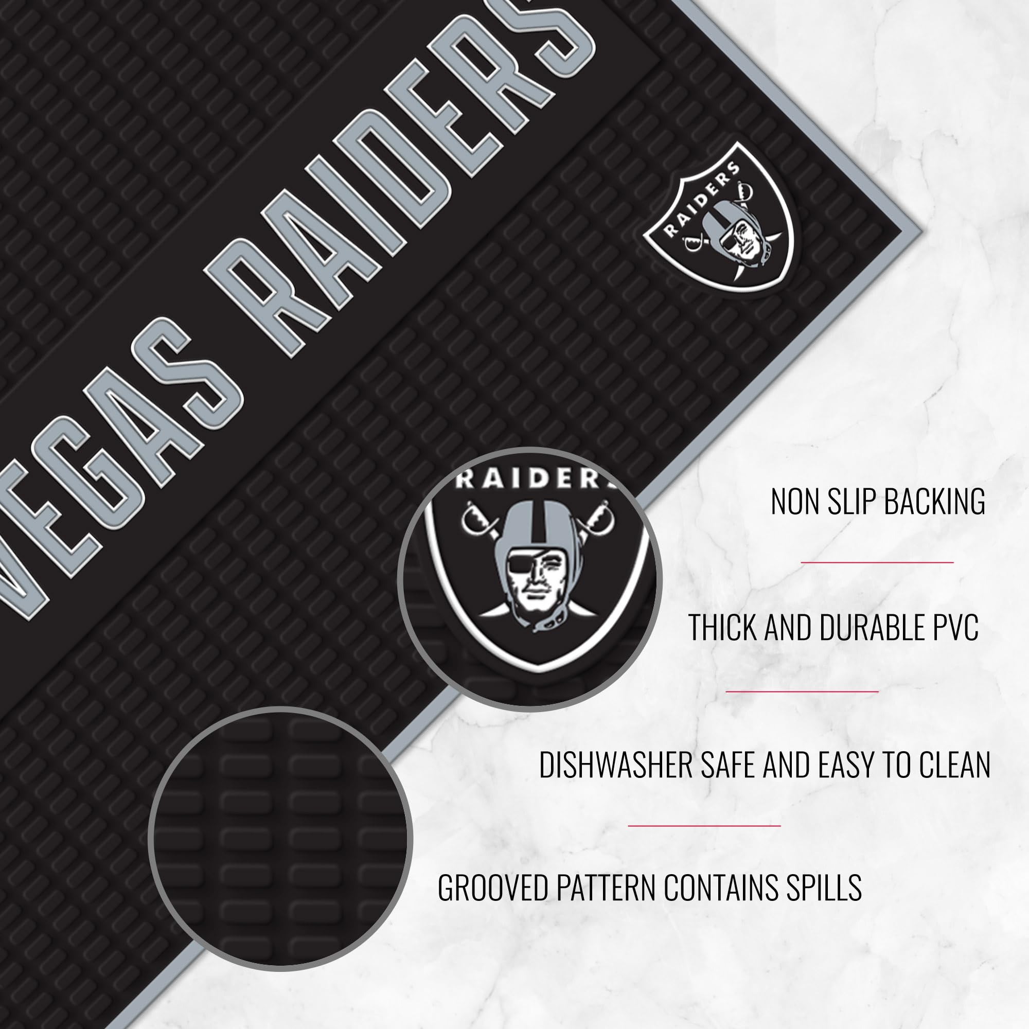 Rico Industries NFL Football Las Vegas Raiders Tapis de cuisine en PVC épais 30,5 x 45,7 cm