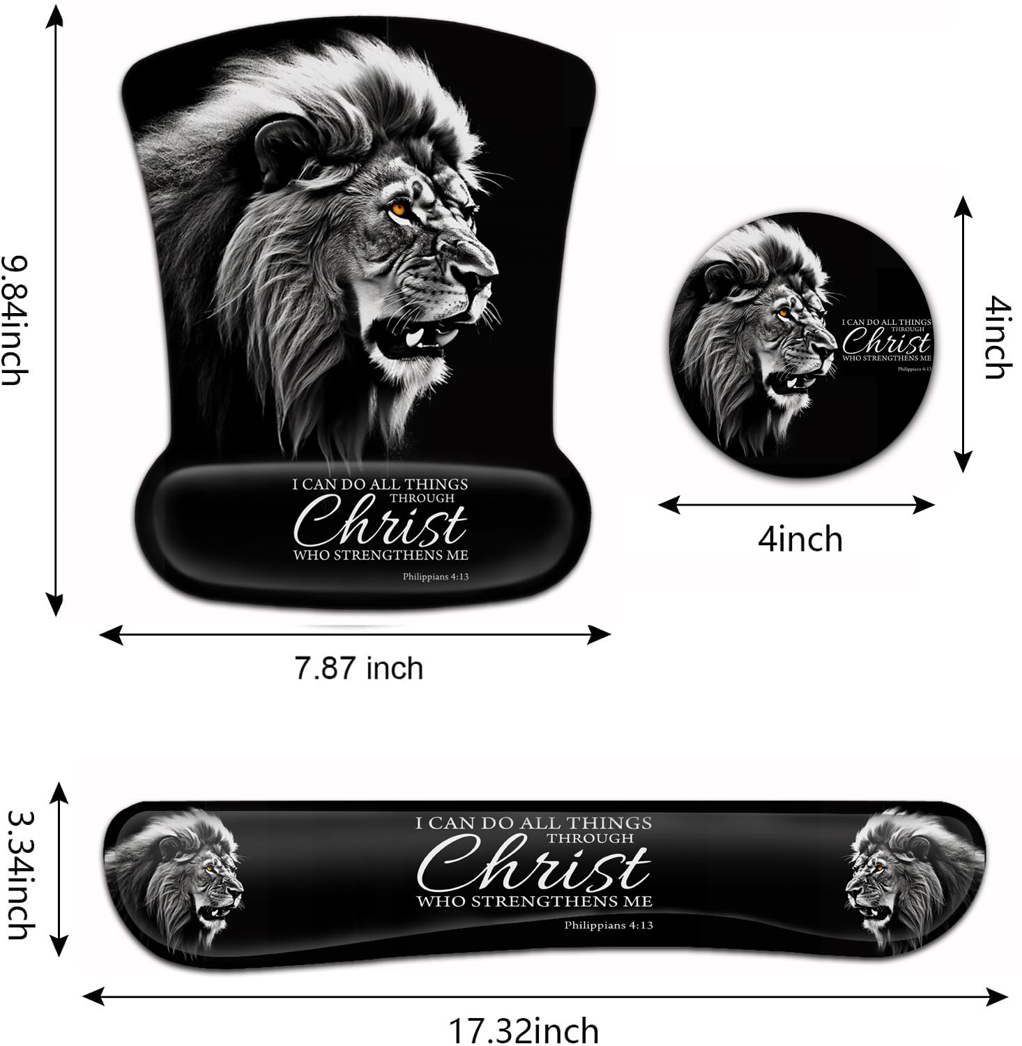 Tappetino per mouse nero con supporto ergonomico per il polso e poggiapolsi in memory foam, base antiscivolo in gel PU, poggiapolsi per tastiera, per casa, ufficio, gaming, scrivania, fierce Lion
