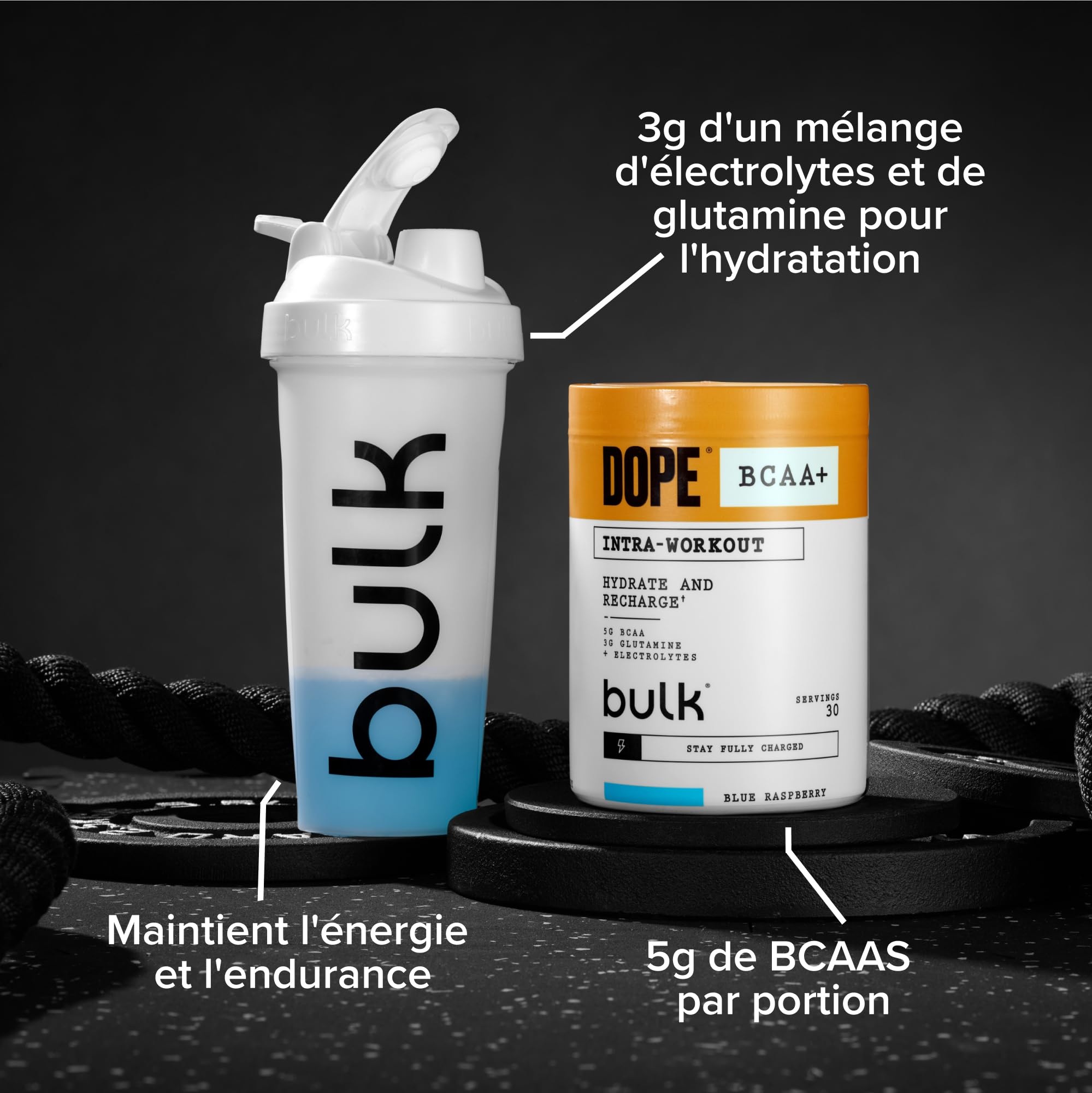 Dope BCAA+ | Poudre Intra-Entraînement | Blue Raspberry | 360 g | 30 Portions | 5g BCAAs | Mélange d'Électrolytes | Glutamine | Vitamine B6 & B12 | Soutient l'Hydratation, l'Énergie et la Récupération